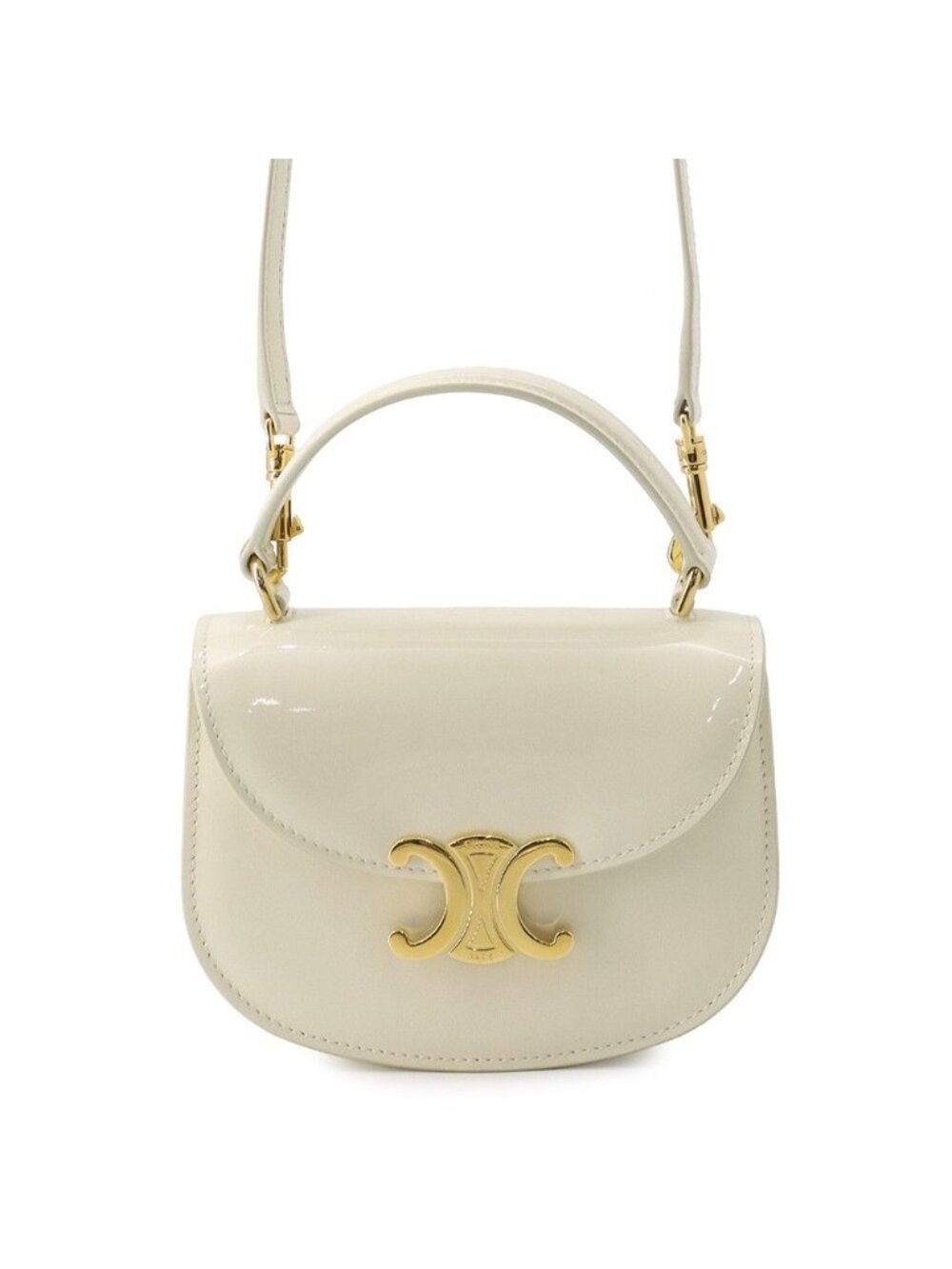 Celine Mini Besace Clair Patent 2-Way Shoulder Bag White